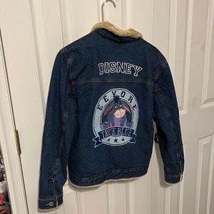 embroidered disney fur lined jean jacket